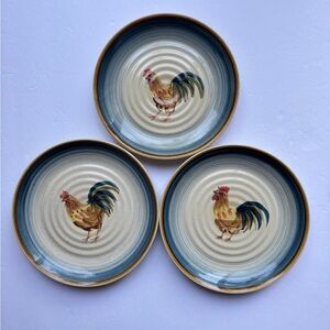 Set of Three Rooster Ceramic Plates